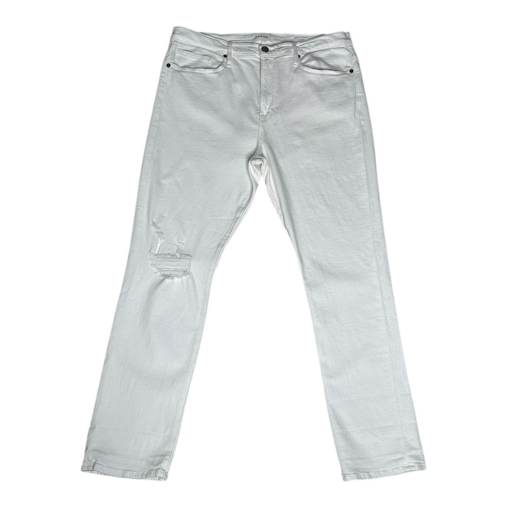 Frame‎ Jeans Women 32 White Le Beau Blanc Drive Rips Straight Relaxed An…